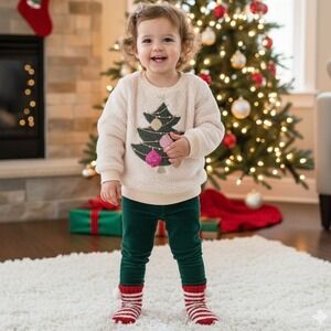 Tahari Baby‎ Christmas Tree Sequin Applique Fleece Pullover Sweater 18M